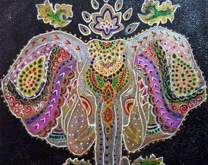 Limited Edition - Good fortune Mandala art, Lord Ganesh, 8x8 inch,Colorful, Reiki energized, Hand painted, Wall decor,gift.