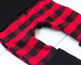 Cloth Diaper Pants. Maxaloones. Red and Black Buffalo Plaid. Black Coordinate. Miniloones. Grow With Me Pants.