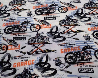 What Happens In The Garage Stays In The Garage Fabric/ 100% Cotton / Sold by the Yard
