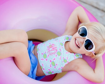 Turtle Tide Bathing Suit/ Girls Bathing Suit/ Summer Bathing Suit/ Turtle Bathing Suit/ Kids Two Piece Bathing Suit