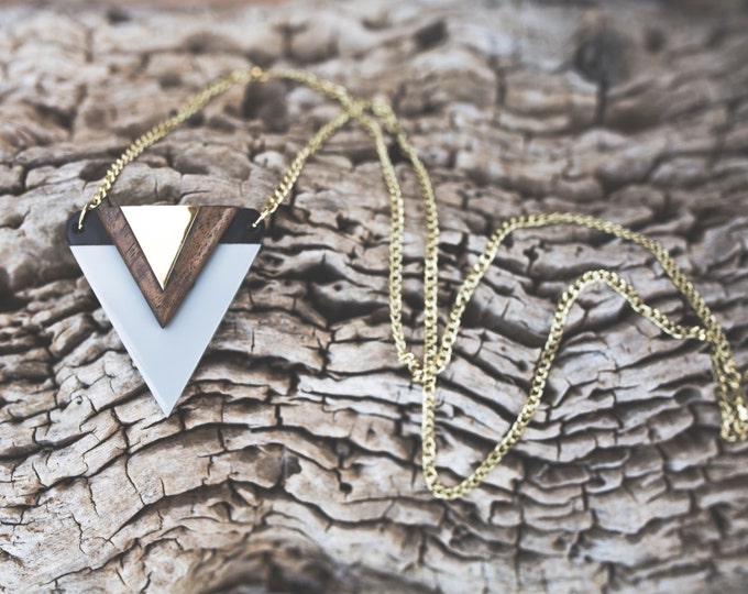 Wood resin necklace / long necklace triangle necklace wood resin jewelery necklace for mum gift for women / womens gift / birthday gift