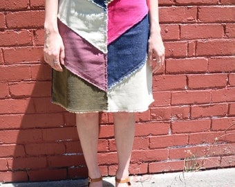 Recycled Material Corduroy Denim Midi Skirt