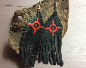 Hand-painted Leather Fringe Earrings