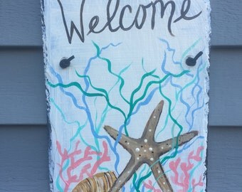 small hand painted coastal slate wall hanging coastal decor small hand painted coastal slate wall hanging coastal decor