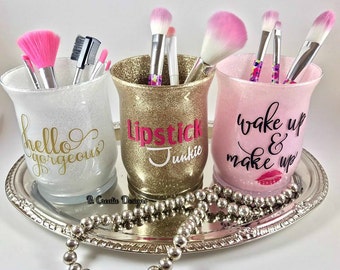 Makeup Brush Holder | Makeup Brush Organizer | Makeup Brush Jars | Hello Gorgeous | Vanity Decor | Graduation Gifts | Mothers Day Gifts