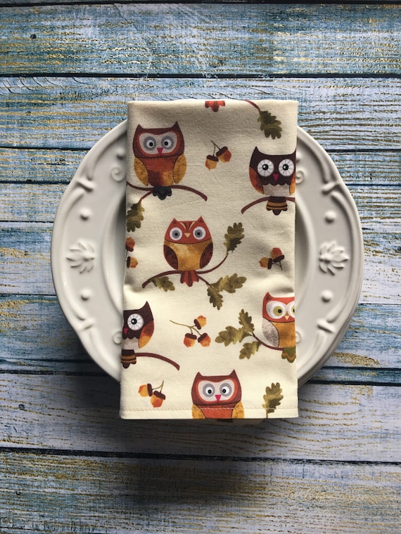 Woodland Napkins Fall Fabric Napkins Owl Table Napkin