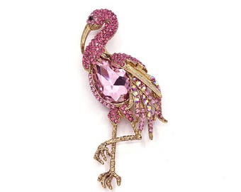 Pink Flamingo Brooch Rhinestone Crystal Broach Wedding Accessories Bridal Brooch