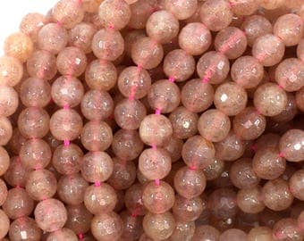 6mm faceted strawberry quartz round beads 15" strand 39013