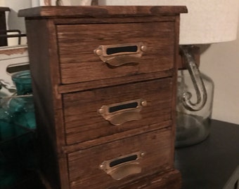 Vintage Card Catalog Wooden Jewelry Box