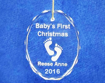 3" crystal engraved personalized custom Babies First Christmas ornament FREE SHIPPING 2016