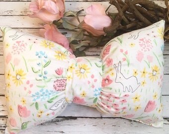 Nursery pillow, Bunny pillow, bunny nursery, Pink Pillow, Easter Gift, Pink Nursery Pillow, floral Pillow, Bow Pillow , Tooth Fairy Pillow,