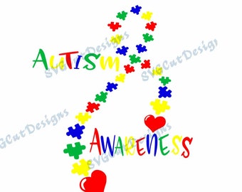 Autism Awareness Puzzle Ribbon Svg file SVG Dxf Eps Png Printable Clipart For Silhouette Studio, Cricut Design Space cutting machines