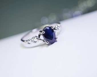 Natural Blue Sapphire Ring - Tiny Gemstone Ring - Delicate Promise Ring - Sterling Silver Engagement Ring