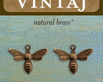 Vintaj Metal Accent Busy Bee Charms - Metal Scrapbook Accents - Metal Bee Embellishments - Vintaj Busy Bee Metal Accent - Small Bee Charms