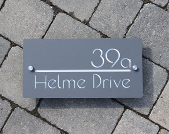 Contemporary House Number Door Sign Large Landscape 30cm x 15cm Original & Unique Laser Cut Bespoke/Customised with Road Name Laser Cut