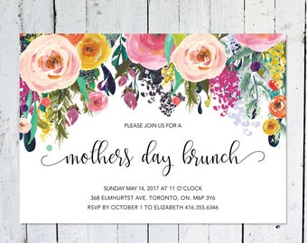 Mother's Day Invitation. Mothers Day Brunch, Printable, Floral, Digital