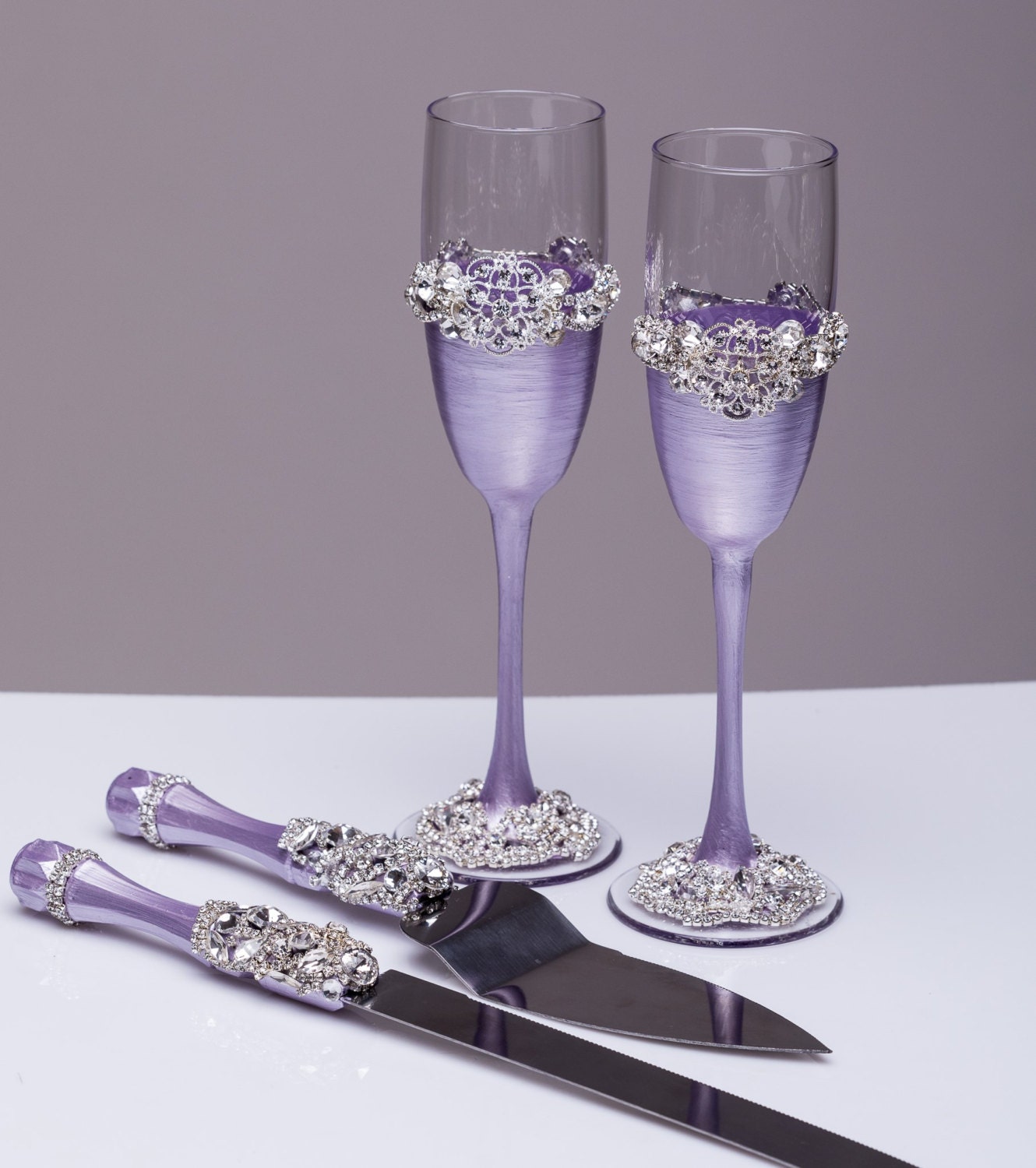 Wedding glasses and Cake Server Set Wedding Cake Knife