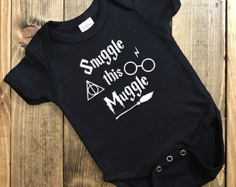 Harry Potter Baby Clothes - Harry Potter Onesie - Snuggle this Muggle - Black Harry Potter Baby Onesie