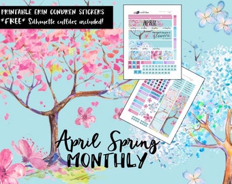 EC April - Spring Monthly View Planner Stickers / Erin Condren / Printable Planner Stickers / Cut Files / No fashion girl