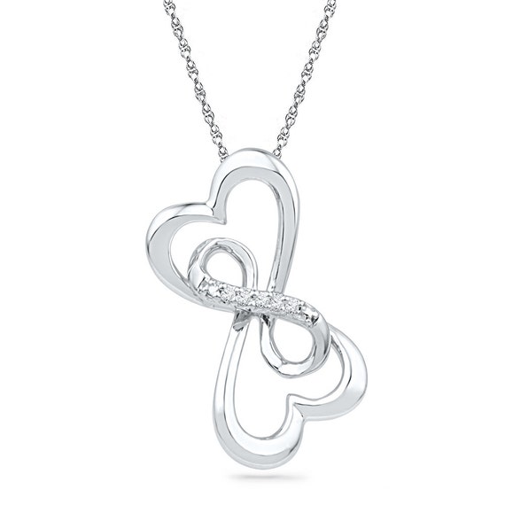 Double Heart Infinity Pendant Diamond Heart Necklace in White