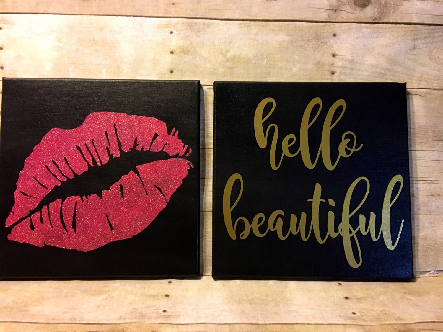Glitter lips and hello beautiful canvas fun canvas wall art