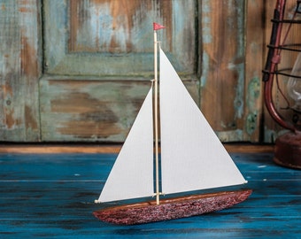 Double sail sailboat / Wooden toy boat / Bark boat / Interior decoration / Handmade boat / Gift for children / Collectible item
