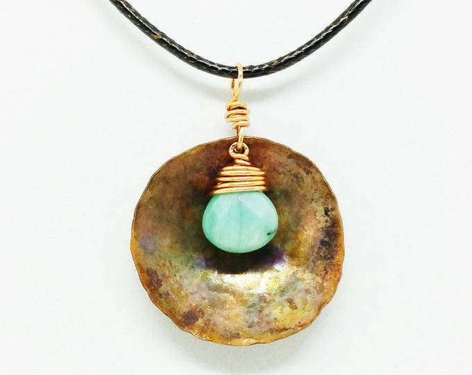 Amazonite and Copper Necklace, Rustic Domed Copper Pendant, Gemstone Necklace, Heart Chakra Necklace, Unique Birthday Gift, N003