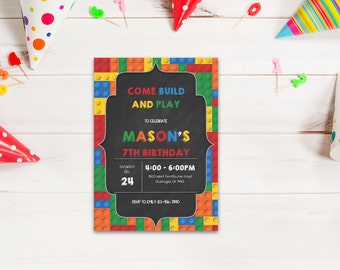 Chalkboard lego word invite_2,INSTANT DOWNLOAD - Edit Yourself in Word. Template Editable Text Microsoft Word.DIY You Print.