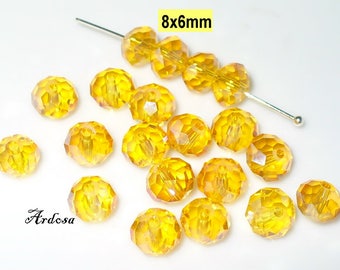 20 cut glass Rondelles Topaz 8x6mm (K897. 11)