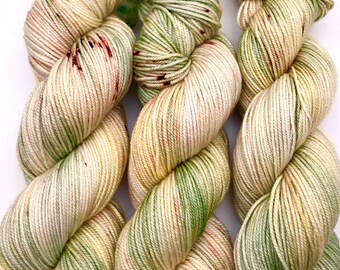 Hand Dyed Yarn "Hass to be Avocado" Yellow Green Brown Merino Cashmere Silk Sportweight Yarn SW 300yds
