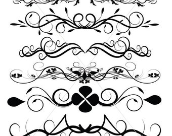 Flourish SVG, Divider Lines, Scalable Vector Graphics, Underlines, PDF JPG Files, Fancy Swirls and Ornamental Borders, Hand Drawn Elements
