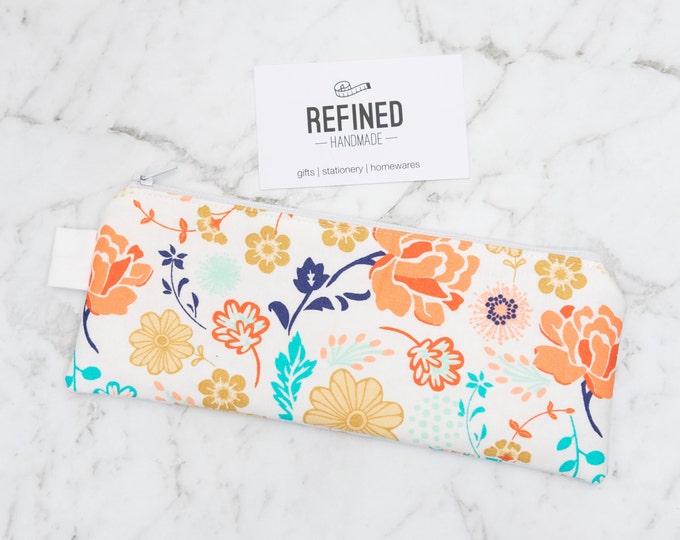 Floral White Pencil Case