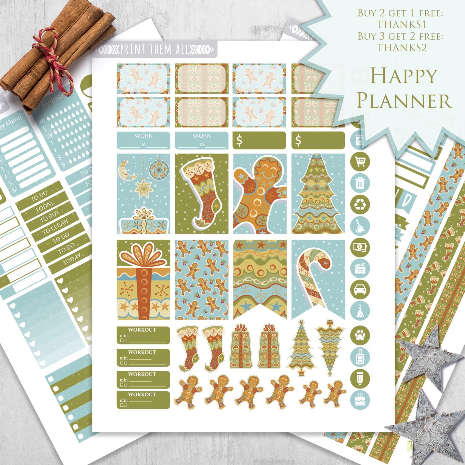 christmas planner stickers printable new year happy planner