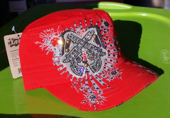 NEW Custom Red Guns Cap with BLING