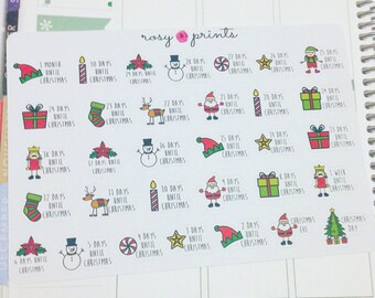 Christmas Countdown Stickers - Perfect for Erin Condren Life Planners / Journals / Stickers