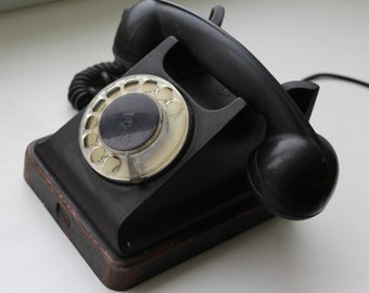Soviet phone. Soviet telephone. Vintage phone. Vintage telephone. Rotary Dial Phone. Black rotary phone. Ebonite phone.