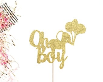 Oh Boy Cake Topper | Baby Shower Cake Topper | It's A Boy Cake Topper | Boy Oh Boy | Elephant Cake Topper | Gold Glitter Oh Boy Cake Topper