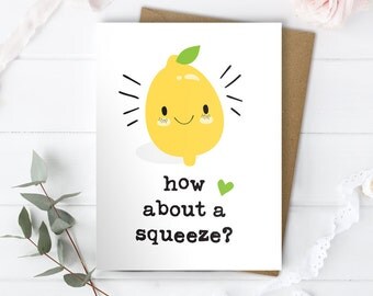 Sweet Valentine Card, Valentines Card, Cute Love Card, Anniversary Card, Lemon Card, Boyfriend Card, Funny Him Card, Girlfriend Card, Hug