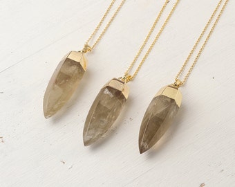 Smoky Quartz Necklace Crystal Point Citrine Quartz Dagger Necklace Raw Stone Necklace Spike Pendant Quartz Crystal Layered Necklace