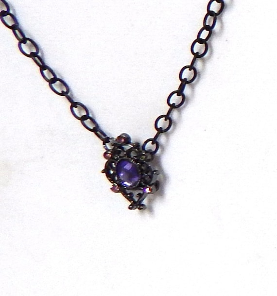 Items similar to Black purple charm chain necklace gift under 20 ...