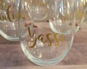 Bridal Party Stemless Wine Glasses Customized