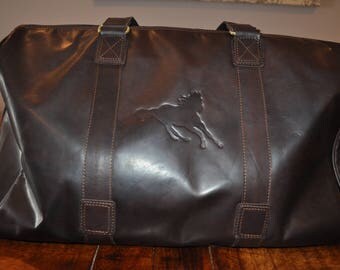 Beautiful Leather Duffle Bag / Overnighter. A perfect weekender embossed with an image of a wild horse.