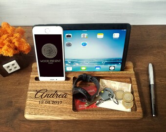 Wood Docking Station, Gifts for Men Birthday, Gift for Dad, Mens Gift Ideas, Birthday Gift for Him, Christmas Gift for Him, Gift for Husband