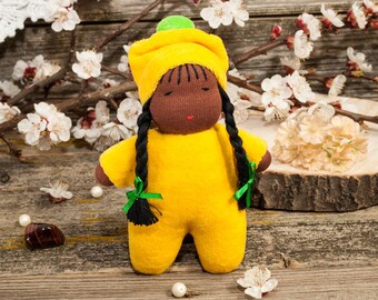 Waldorf doll, African American dolls, African doll, black baby doll, black cloth doll, Baby boy cloth doll, brown skin doll
