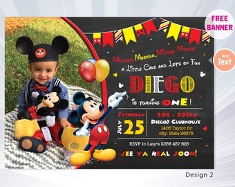 Mickey mouse birthday invitation - mickey birthday invitation - boy birthday party - boy invitation - mickey invitation - personalized