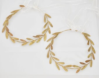 STEFANA. Greek Orthodox Wedding Headpiece,Greek Crowns,Grecian Style Olive Leafs. Orthodox Wedding.Headpiece in Raw Brass (Set of 2)