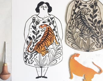 roar 'A4 limited edition (20) handprinted linocut print'