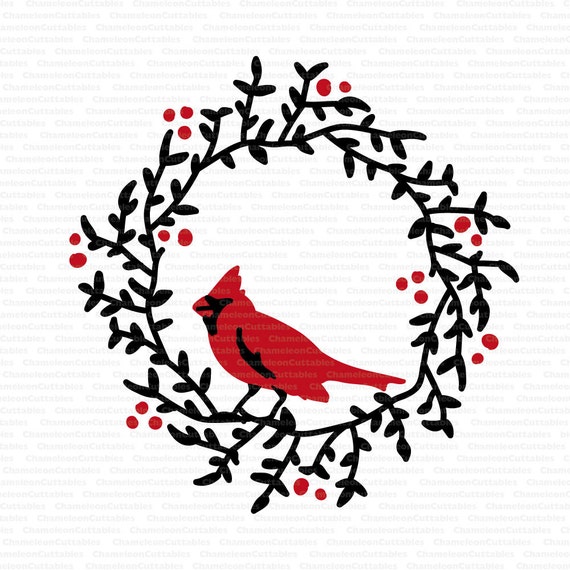 Download wreath with cardinal svg cut file decal vector