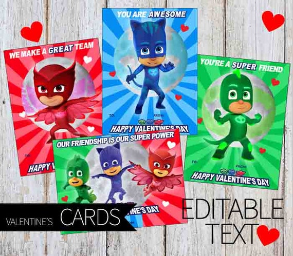 Valentine's Day PJ Masks PRINTABLE Editable Cards Instant