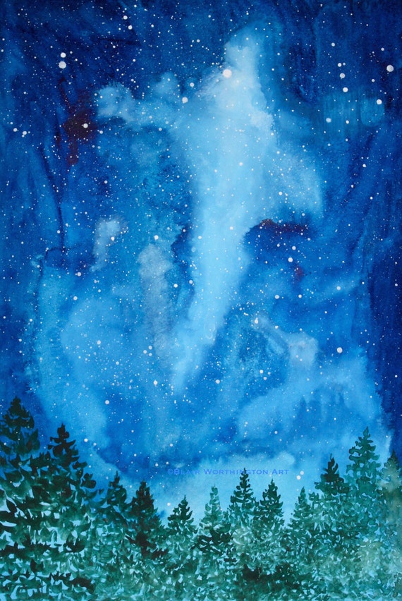 Starry Sky Art Print Blue Northern Lights Stars Home Decor